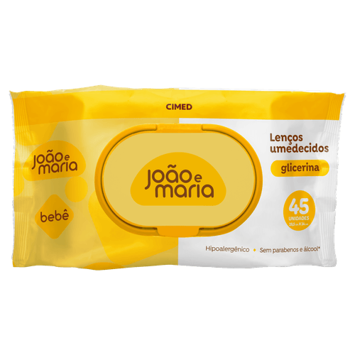 Lenço Umedecido Bebê com Glicerina e Aloe Vera João e Maria - 45 Unidades