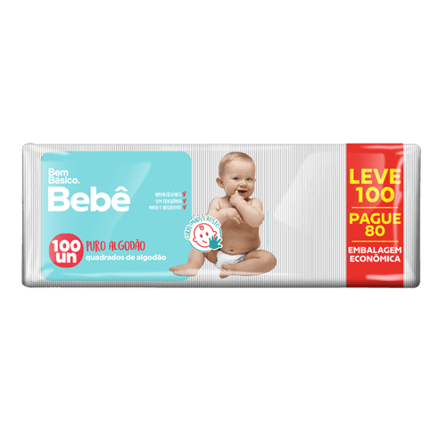 Algodão Quadrado Bem Básico Bebê - 100 unidades