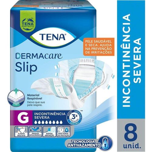 Fralda Geriátrica Tena Slip Dermacare G - 8 Unidades