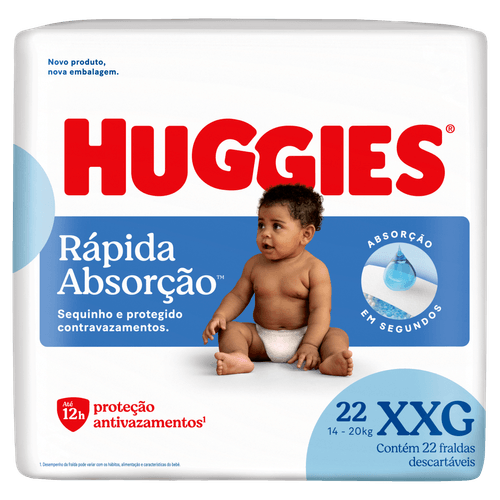 Huggies Fralda Tripla Proteção XXG 22 un Xtra-Protect 12h Anti-vazamento