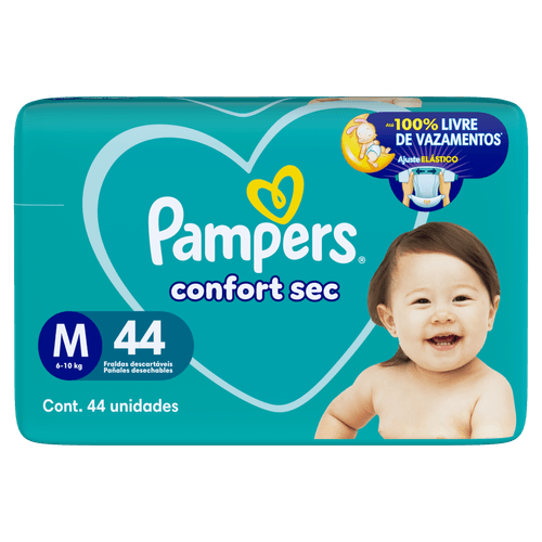 Pampers Fralda Confort Sec M 44 un - Superabsorção 12h, Anti-vazamento