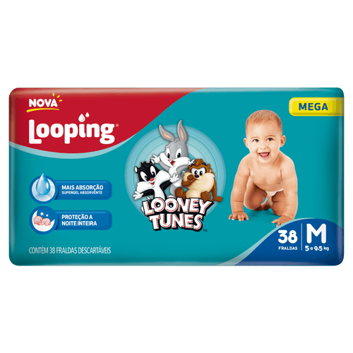 Looney Tunes Fralda Looping Mega M 38un - Super Gel Absorvente 10h
