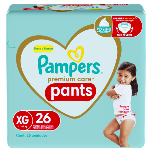 Pampers Pants Premium Care XG 26 Unidades – Cintura 360° Indicador de Umidade 12h