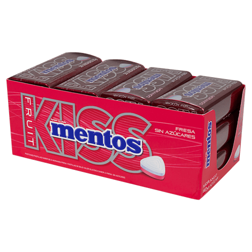 Pastilhas Mentos Kiss S/Acu Morango Lata 35G - Mentos