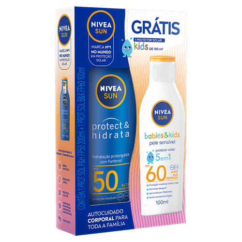 Kit Protetor Solar FPS 50 Nivea Sun Protect & Hidrata 200ml + Protetor Babies & Kids FPS 60 100ml