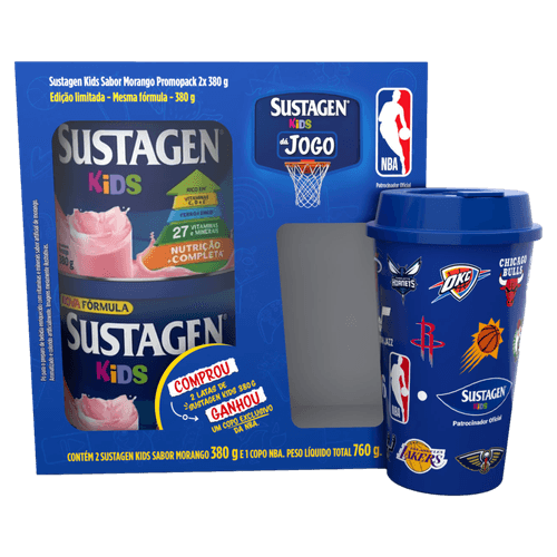 SUSTAGEN KIDS PACK NBA MORANGO C/2 UNIDADES 380G