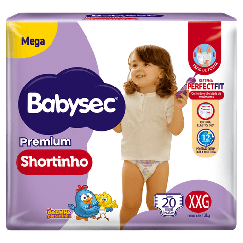 Babysec Fralda Descartável Shortinho Premium XXG 20un PerfectFit 12h Hipoalergênica