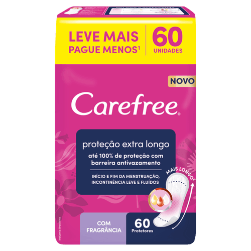 Protetor Diário Carefree Sem Abas Proteção Extra Longo - 60 Unidades