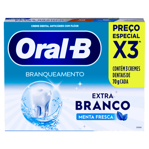 Oral-B Pasta de Dente Extra Branco Anticáries com Flúor Menta Fresca 3x70g