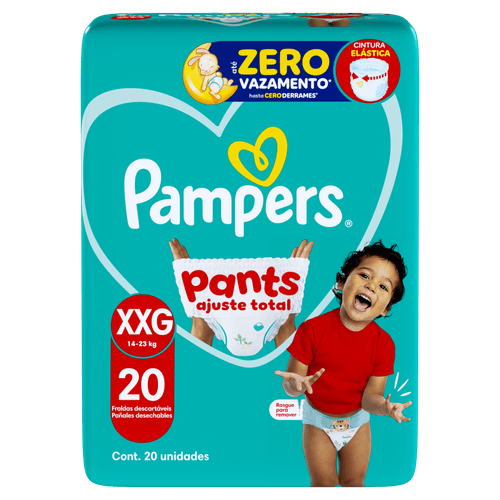 Pampers Fralda Pants Ajuste Total XXG 14-23kg 20 unidades Cintura Elástica 360° 12h