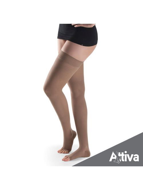 Meia Coxa 7/8 Attiva Alta Compressao 20-30 Fem Aberta Natural Escuro Tamanho P Cor NATURAL ESCURO P