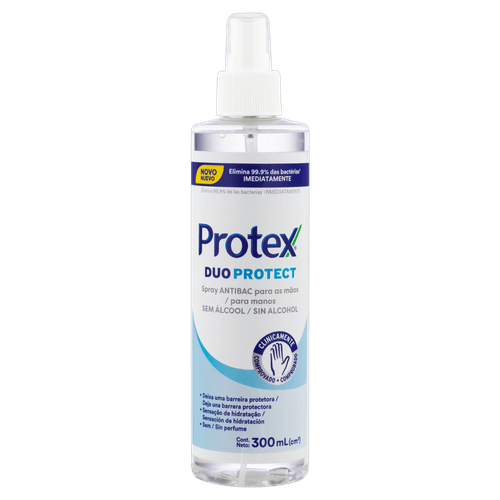 Spray Antibacteriano para Mãos Duo Protect 300ml Sem Fragrância Protex