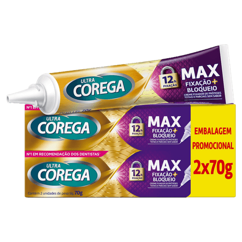 Creme Fixador Dentadura Ultra Corega Max 2x70g Sem Sabor Corega