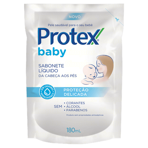 Sabonete Líquido da Cabeça aos Pés Protex Baby Proteção Delicada Sachê 180ml Refil