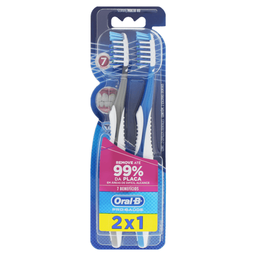 Escova de Dente Pro-Saúde 7 Benef Kit 2 Un Cerdas CrissCross Branco/Azul Oral-B