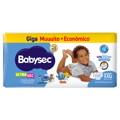 Babysec Fralda Descartável Ultra Giga XXG 68 Un UltraSequinha 12h