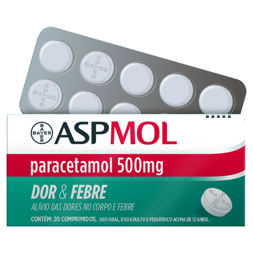 ASPMOL 500mg Genérico - Paracetamol - 20 Comprimidos