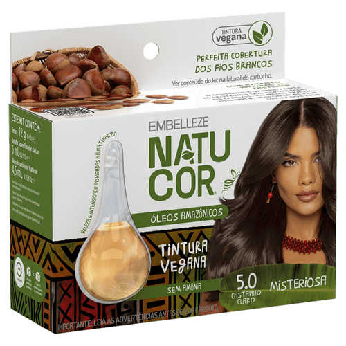 Natucor Tintura Creme Vegana Sem Amônia Cobertura Total 5.0 Castanho Claro Óleos Amazônicos