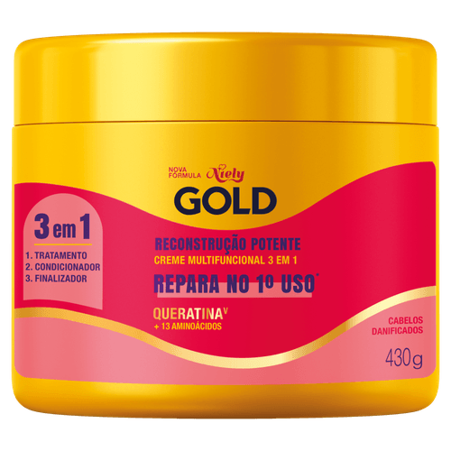 Creme Multifuncional 3 em 1 Niely Gold Reconstrução Potente - 430g