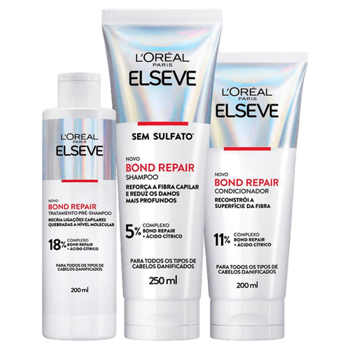 Kit L'Oréal Paris Elseve Bond Repair Shampoo 250ml + Condicionador 200ml  + Pré Shampoo 200ml