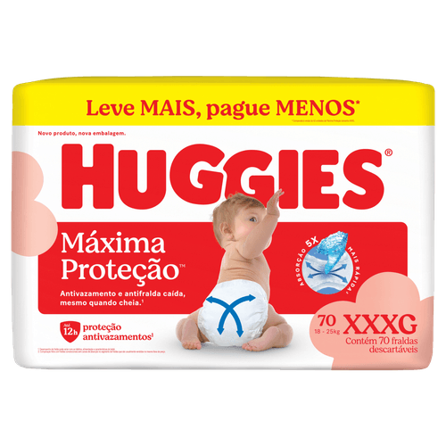 Fralda Descartável Infantil Máxima Proteção XXXG Ultraabsorvente 70 Unidades Kimberly