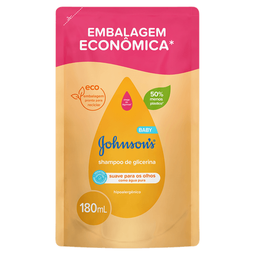 Shampoo Bebê Glicerina Refil 180ml Johnson's Baby – Hipoalergênico e Hidratante