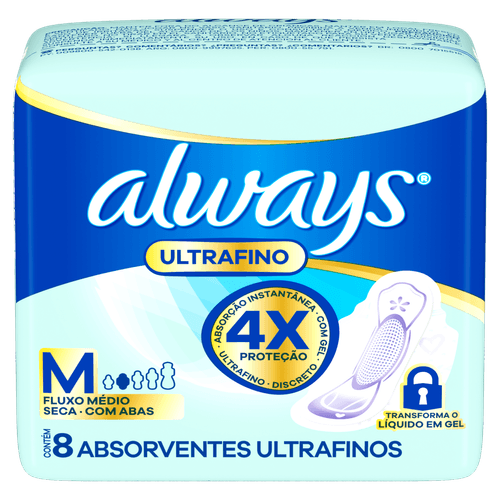 Absorvente com Abas Ultrafino Médio Seca Always M - 8 Unidades
