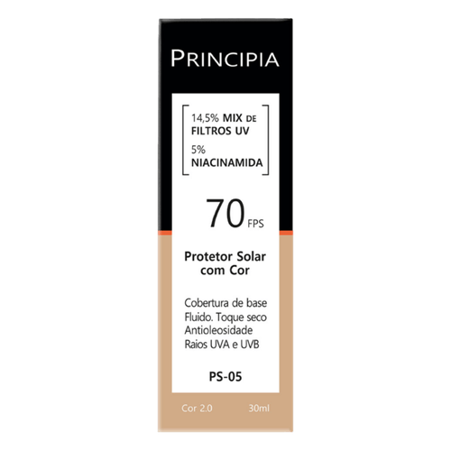 Protetor Solar Facial Fluido Antioleosidade com Cor 2.0 FPS 70 Principia PS-05 - 30ml